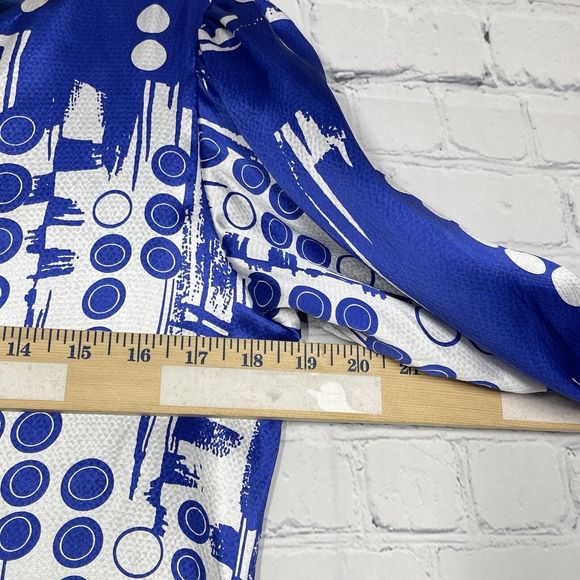 Dress Limited Collection 100% Silk Size 4 Mini Round Neck Geo Blue Flowy Soft - Picture 5 of 11